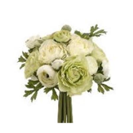 Allstate FBQ368-GR-CR 9 in. Ranunculus Bouquet Green-Cream- Pack of 6 FBQ368-GR/CR
